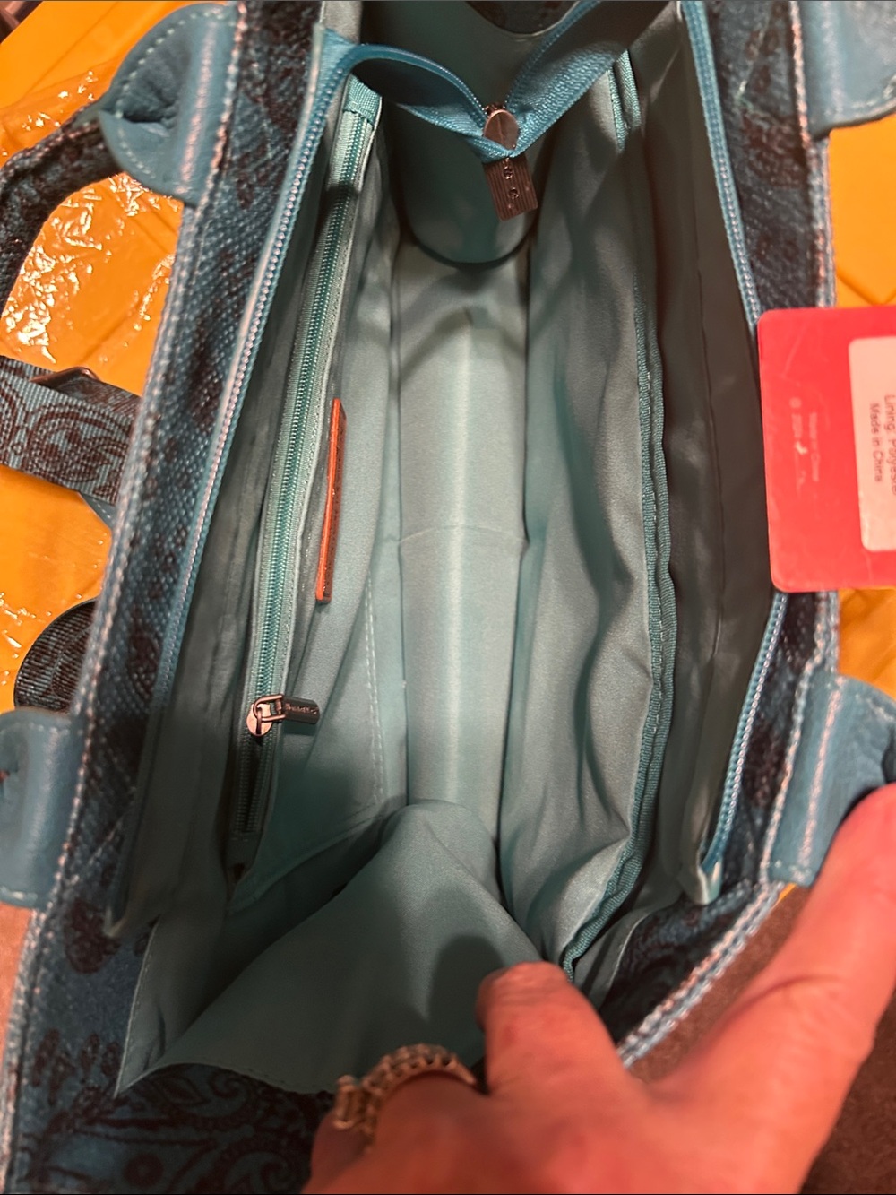 Stylish Teal Paisley/ Bling Tote Bag for Home Storage & Organization - Picture 5 of 6